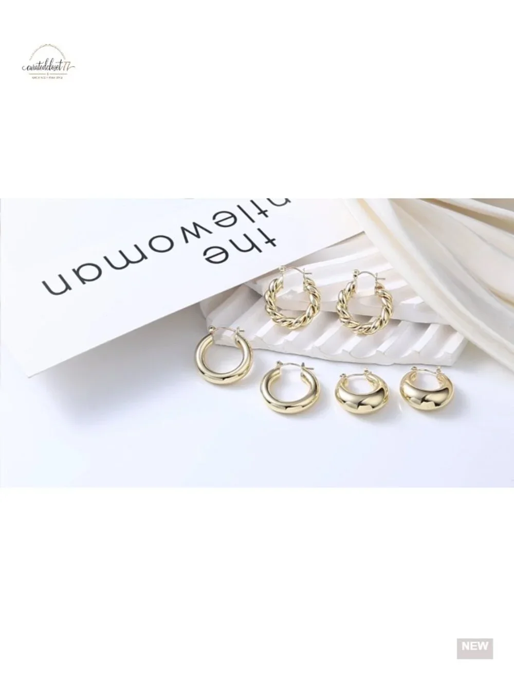 14K Gold Plated Chunky Hoop Earrings Set for Women, Hypoallergenic 925 Sterling